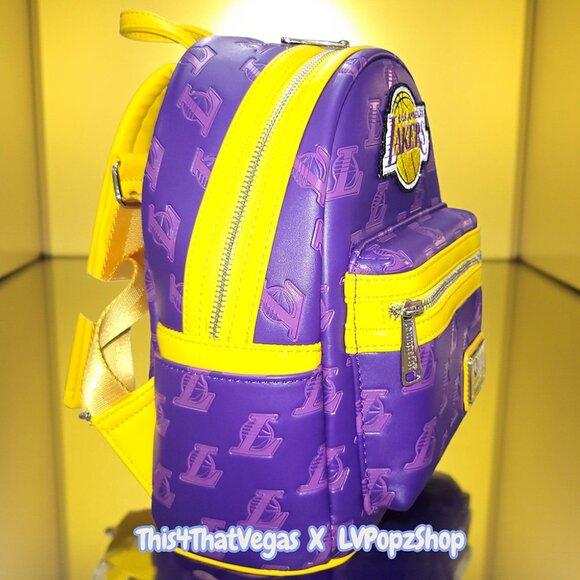 Loungefly x NBA Los Angeles Lakers Debossed Logo Mini Backpack – Purple & Gold - Picture 2 of 5